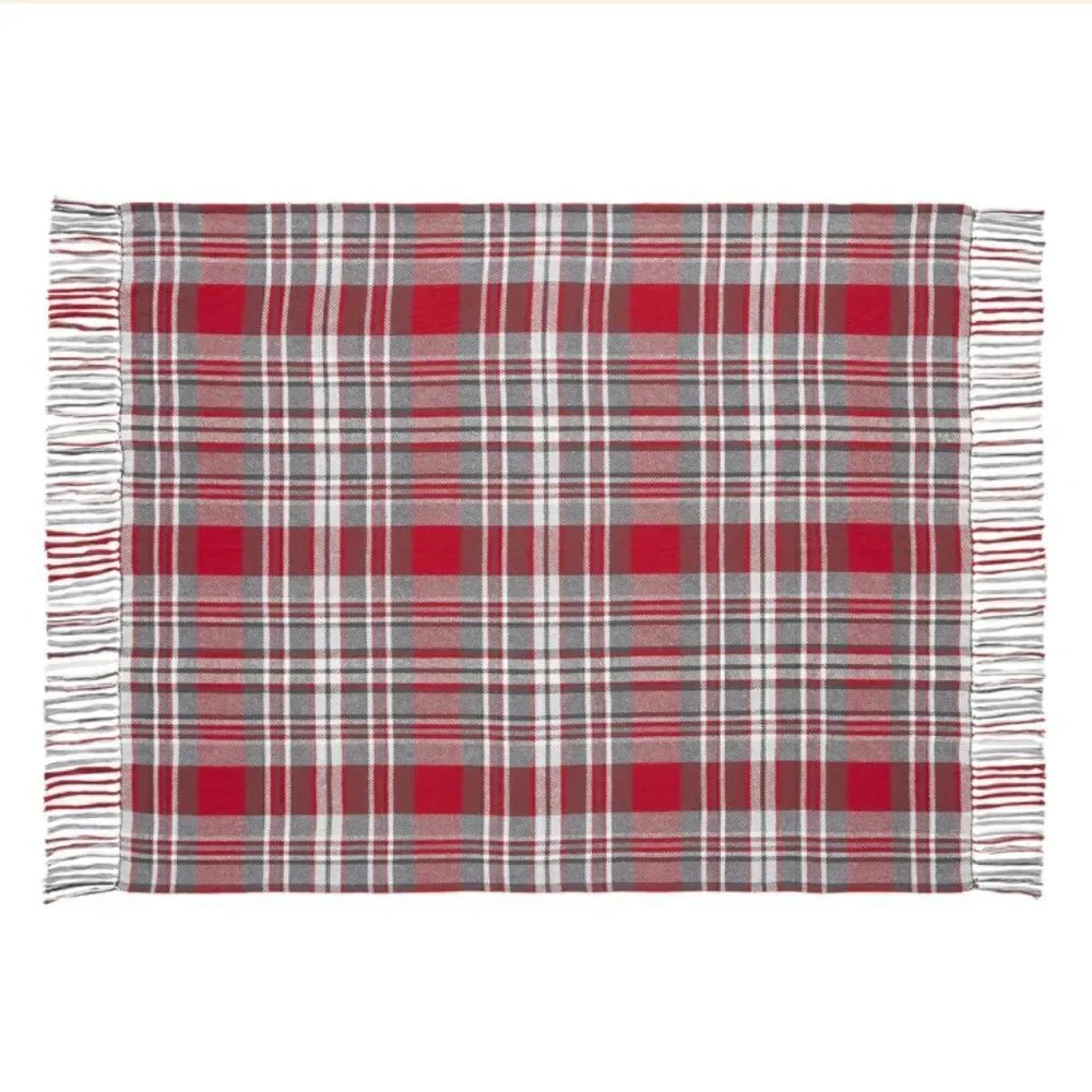 Red Gray Plaid Christmas Fringed Throw Blanket Red Black Farmhouse Lodge Rustic